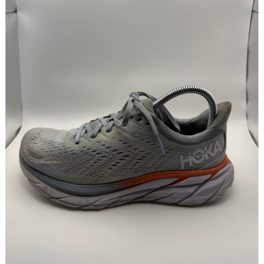 Hoka Clifton 8 Running Shoes Womens 7.5 Wide Grey Orange Good 1121375 BFPA